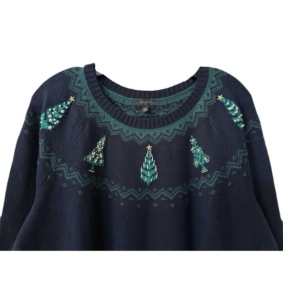 NEW Talbots Womens Size 2X Navy Whimsy Christmas Fair Isle Embellished Sweater - Picture 4 of 9